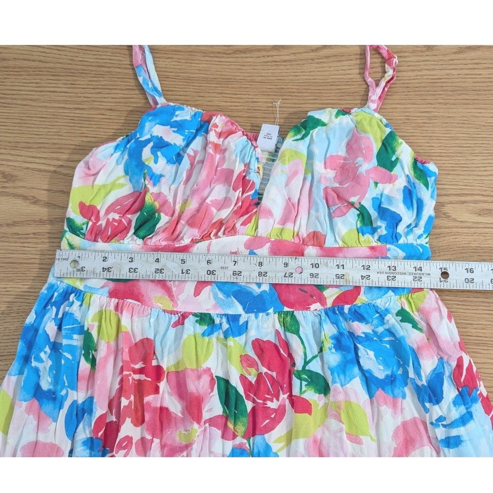 Old Navy Floral Midi Sundress Pink Blue Adjustable Straps Smocked Back Large - Picture 5 of 5
